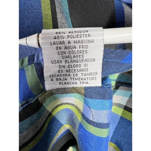 Pacific Blue Men's Large Plaid Button-Up Shirt Cotton/Polyester Blend - Picture 3 of 9